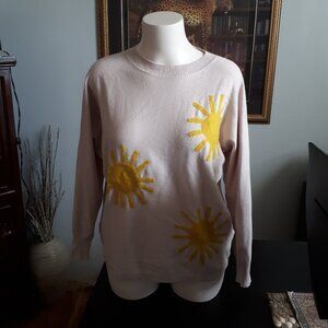 Sweater - Beige with bright yellow suns - Sz. Medium